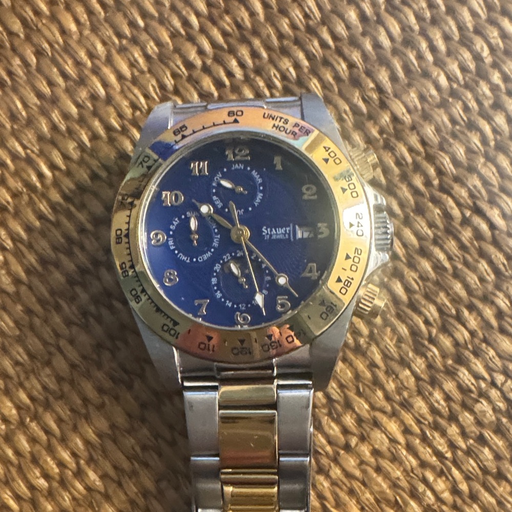 Stauer Men's Blue and Gold Watch